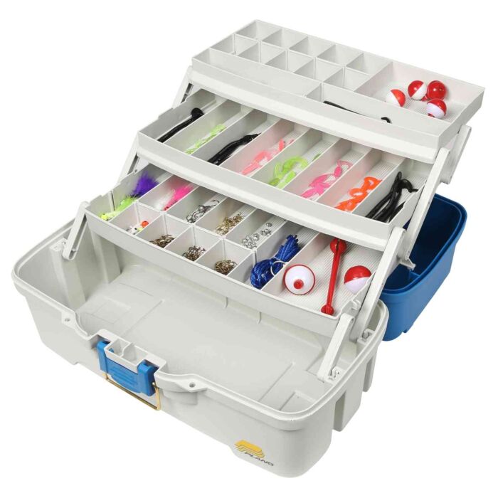 Blue Plastic Tool Box With Three Tray Tackle Storage